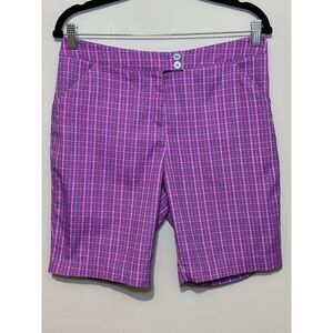 Golf America Women's Bermuda Shorts Size 8 Lightweight Purple Plaid Pockets 9"